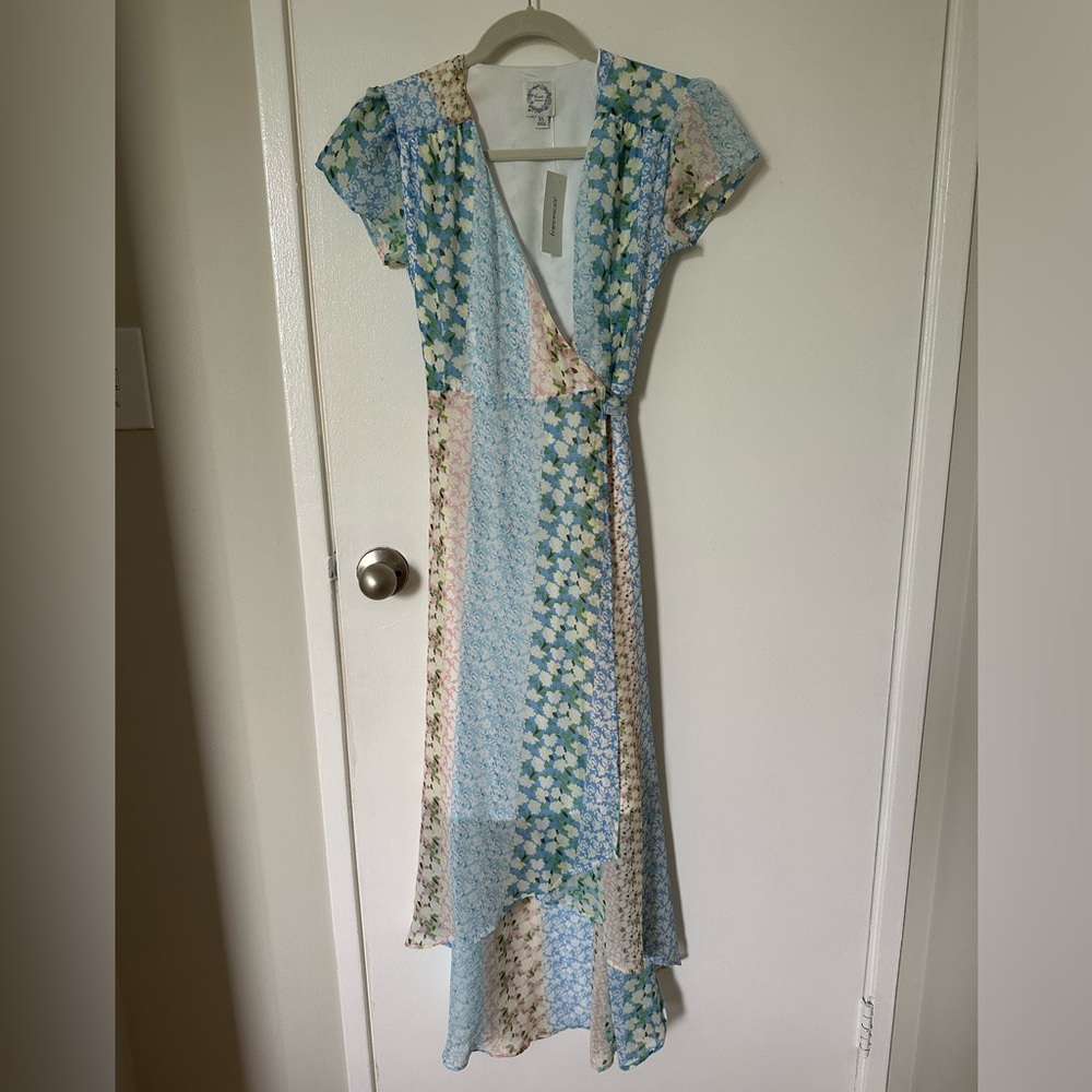 Blue Rain Pastel Wrap Dress, size XS. NWT
